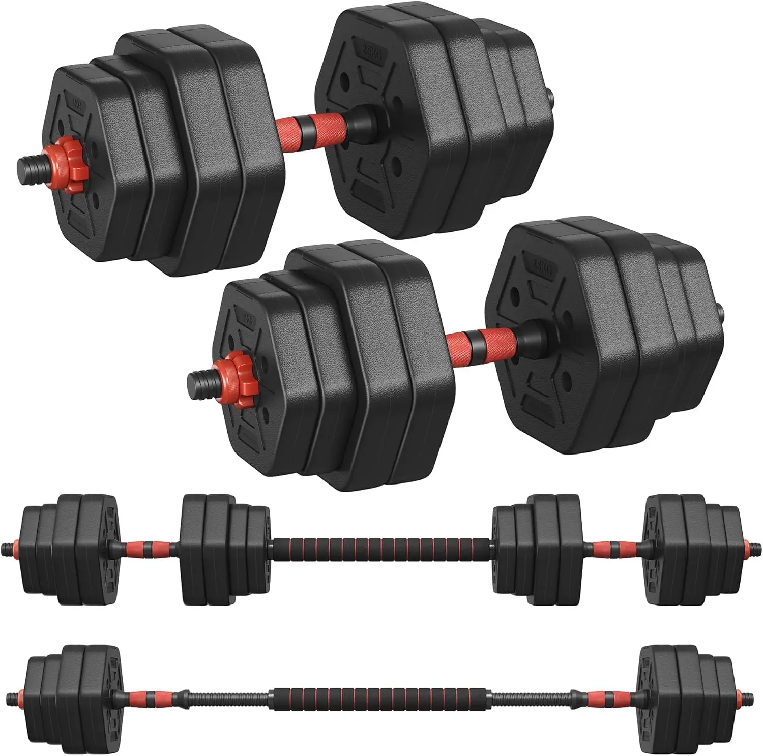 Hanteln-Set, Hanteln mit Verbindungsstange, sechseckiges Hantelset, 10 kg, 20 kg, 30 kg, Workout, Fitness, Training, Gewichtheben