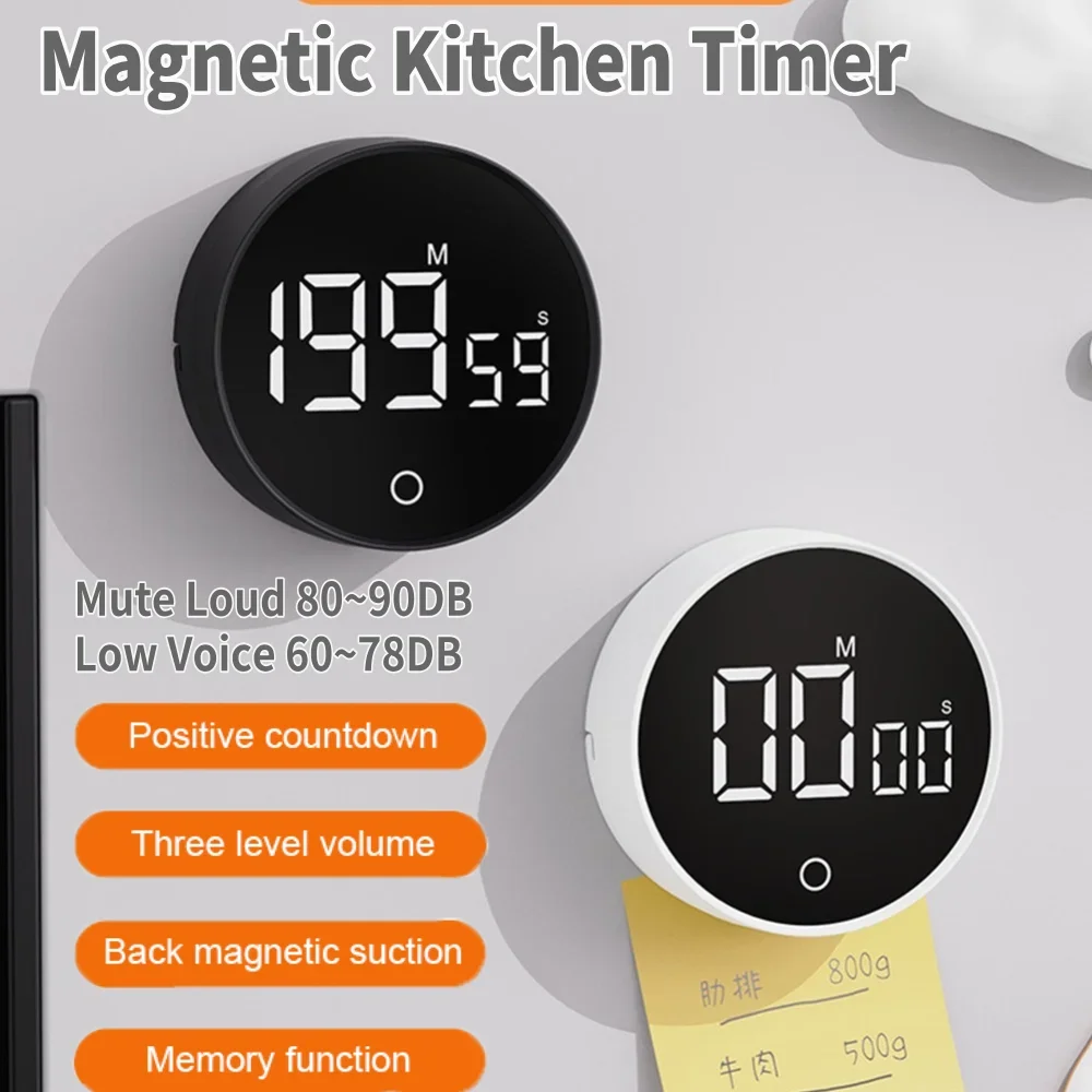 Magnetischer digitaler LED-Küchentimer, mechanischer Erinnerungsalarm, Countdown-Countup-Timer zum Kochen, Arbeiten, Studieren, intelligenter Timer Image