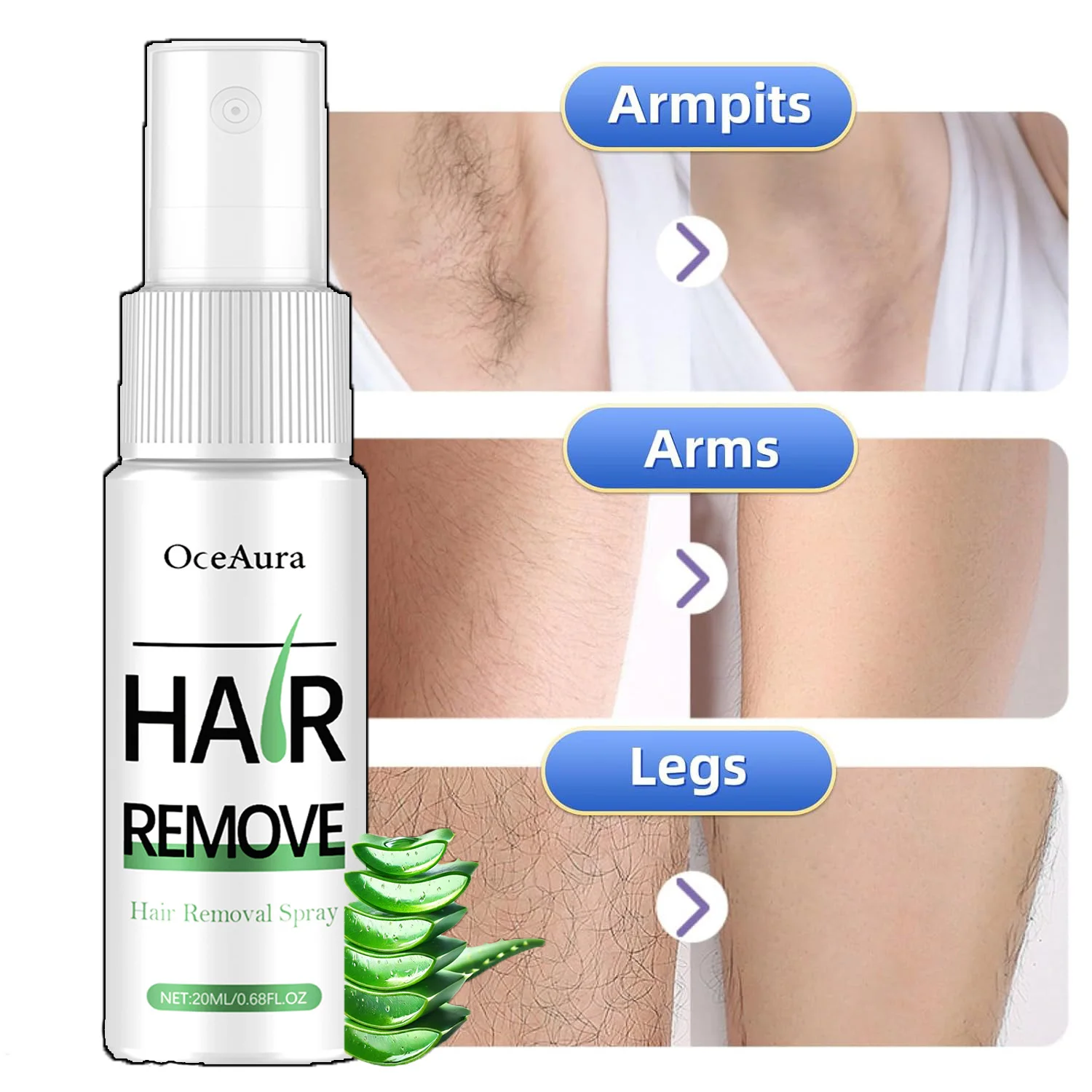 Schmerzloses Haarentfernungsspray, dauerhaftes Achsel-, Bein- und Haarwachstumshemmer, erfrischendes Spray für Männer und Frauen, glatter Ski, 20 ml Image