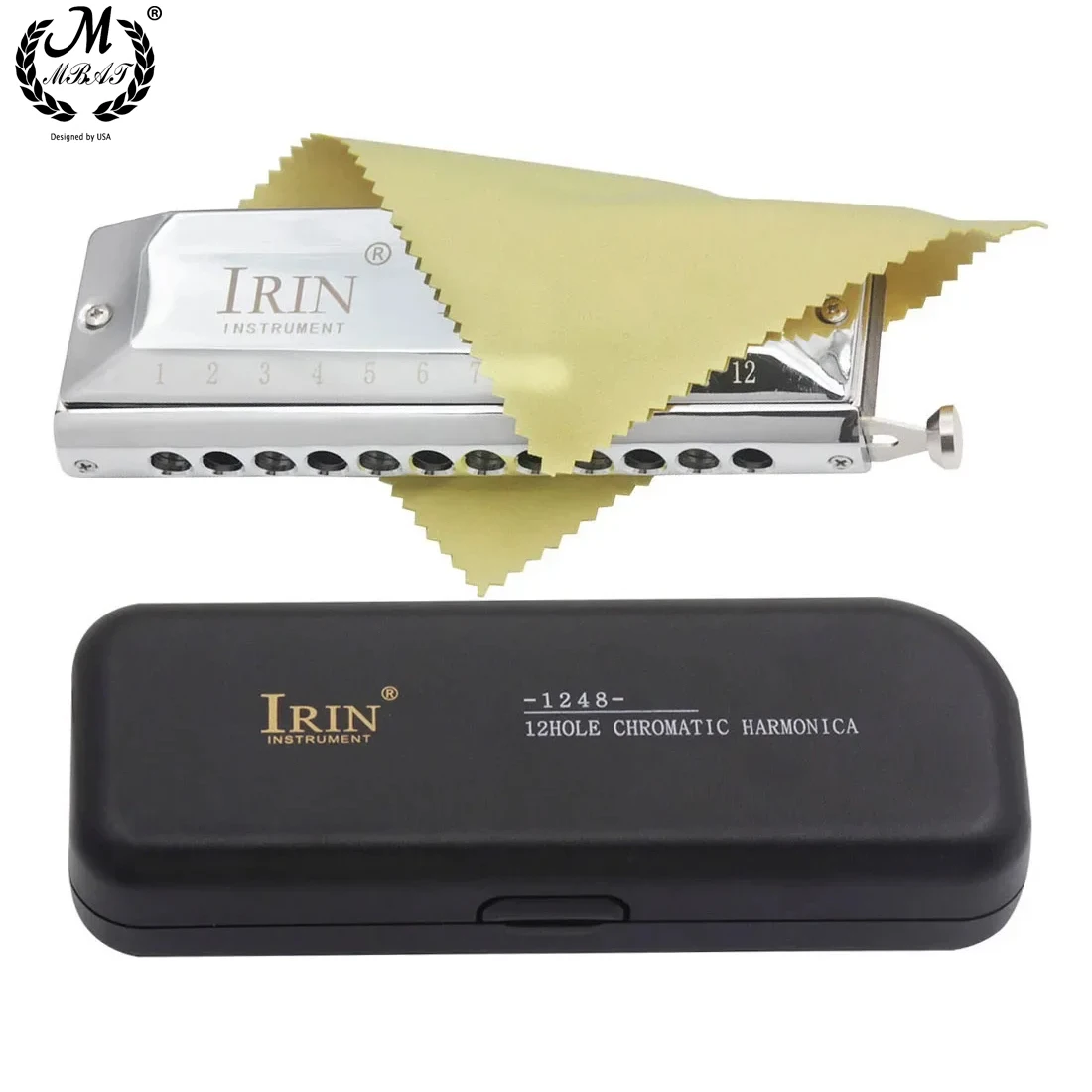 Silberne 12-Loch-48-Ton-Mundharmonika mit Reinigungstuch, Aufbewahrungsbox für Erwachsene, Studenten, Musikinstrumente, Mundharmonika Image