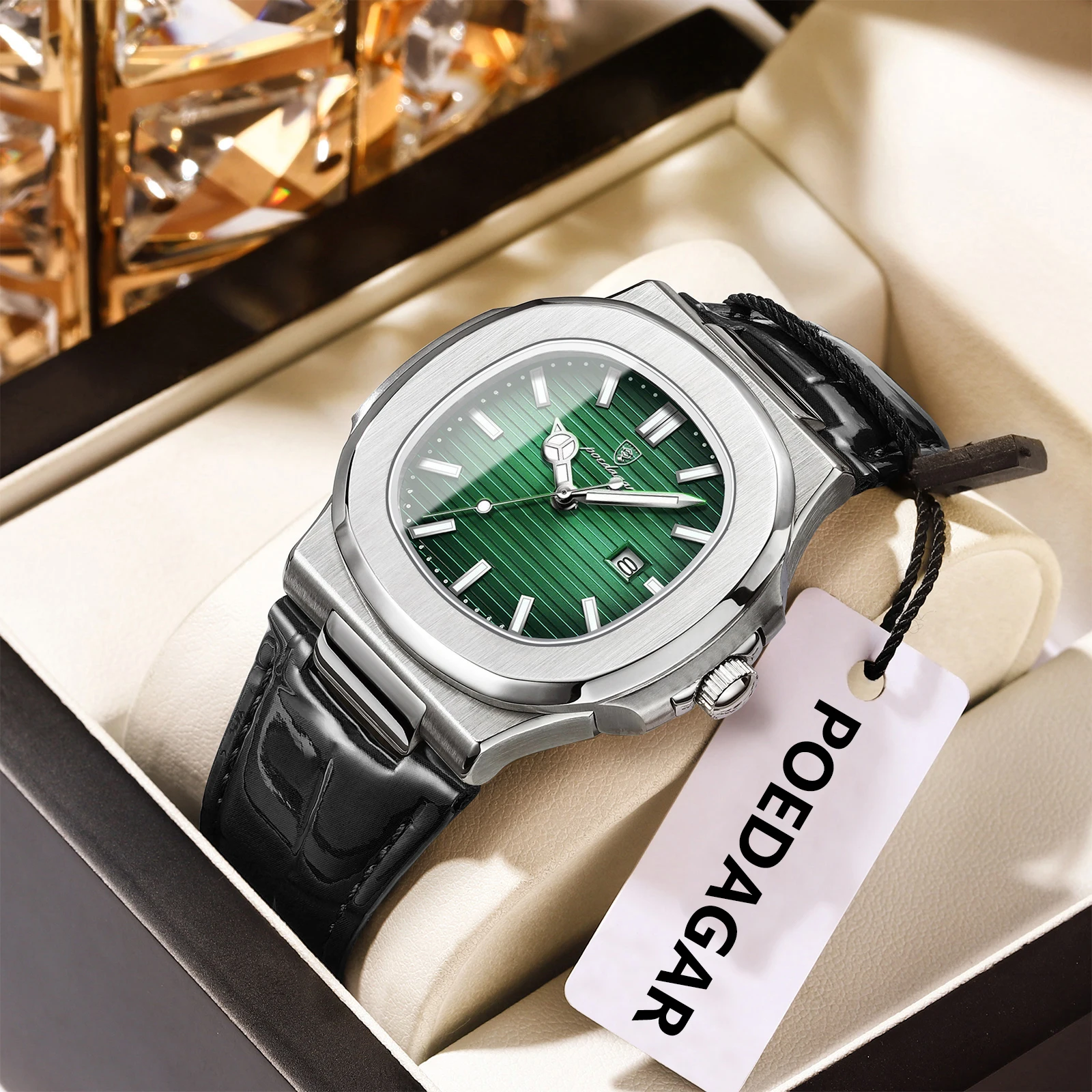 POEDAGAR Top Original Uhr Für Mann Wasserdicht Leucht Datum Leder Business Männer Armbanduhr Mode Lässig männer Quarz Uhren Image