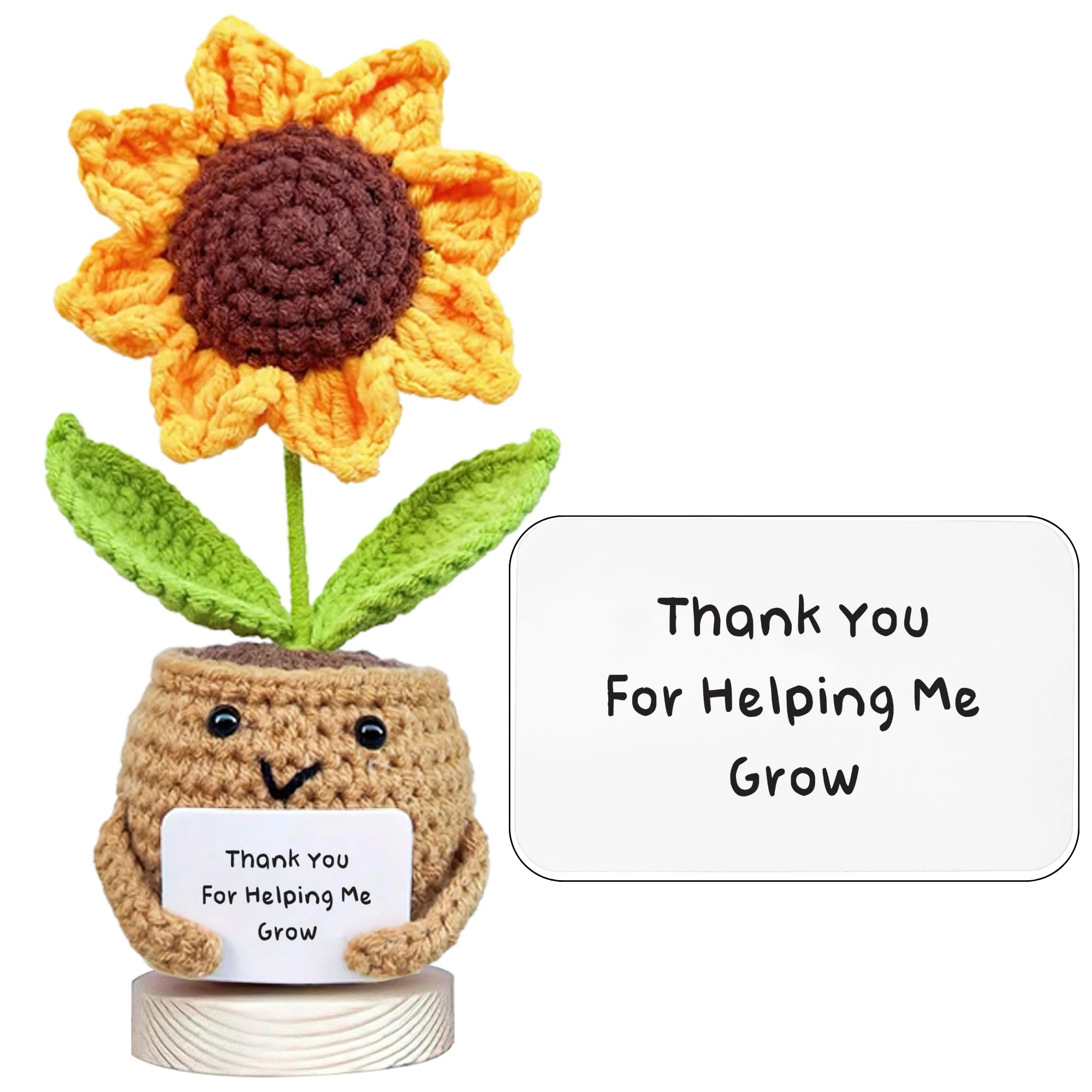 1-teiliges gehäkeltes Sonnenblumen-Topfpflanzen-Geschenk, niedliches, handgefertigtes Mini-Desktop-Ornament mit emotionaler Unterstützung und positiver Karte, Raumdekoration, Halloween- und Image