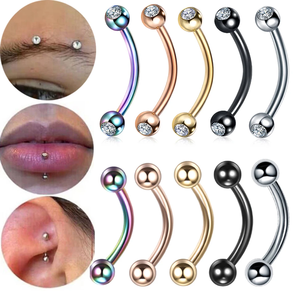 1PC Stahl CZ Augenbraue Banane Piercings Lippenring Gebogene Barbell Stud Nabel Knorpel Daith Helix Ohrring Piercings Unisex Schmuck - Aliexpress DE