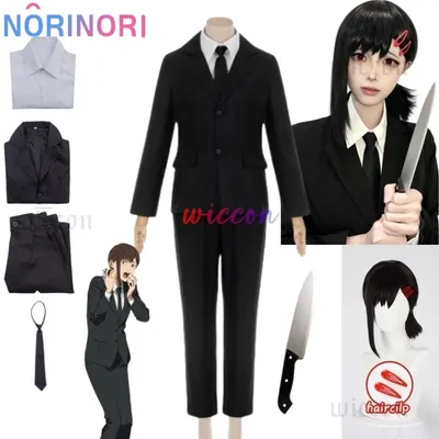 Anime Kettensäge Mann Higashiyama Kobeni Cosplay Kostüm Schwarz Anzug Uniform Perücke Haarspange Casual Wear Halloween Frauen Angepasst Image