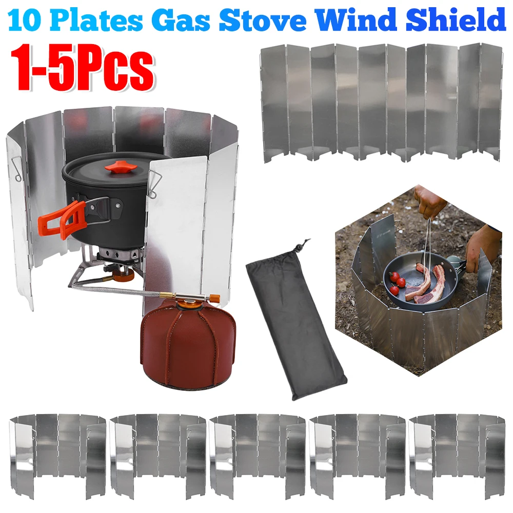 1-5PCS 10 Platten Gasherd Wind Schild Faltbare Herd Bildschirm Winddicht Barriere BBQ Gas Brenner Bildschirm Schutz für Outdoor Camping Image