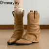 Vintage Spitz Frauen Western Cowboy Stiefel Mode Slip Auf Schuhe Damen Elegante Starke Ferse Mordern Kurze Booties Herbst