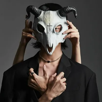 Tierkopf Schädel Horror Gesichtsmaske Halloween Maskerade Horror Schaf Schädel Horn Kopf Maske Halloween Party Cosplay Kostüm Dekor Image