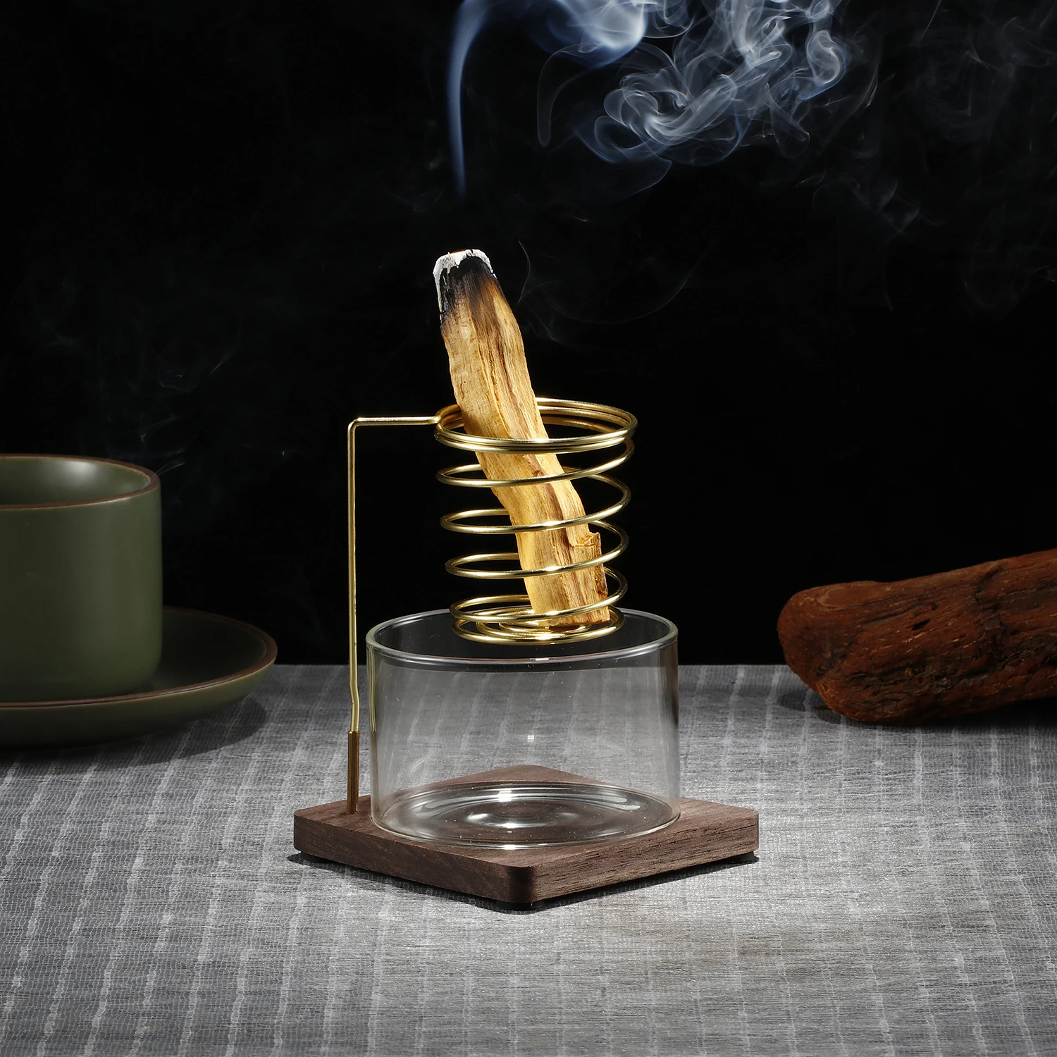 Metall Palo Santo Halter Brenner Salbei Halter mit Glas Asche Catcher Tablett Räucherstäbchen Halter für Meditation Yoga Spa Image