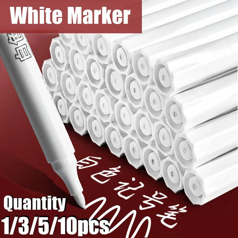 0,8/1/2/2,8/5mm Weiß Permanent Marker Stifte Marker Farbe Stift Für Holz Kunststoff Leder glas Stein Metall Kunst Malerei Liefert Image