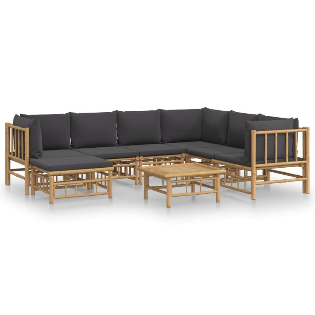 vidaXL 8-tlg. Garten-Lounge-Set mit Dunkelgrauen Kissen Bambus Image
