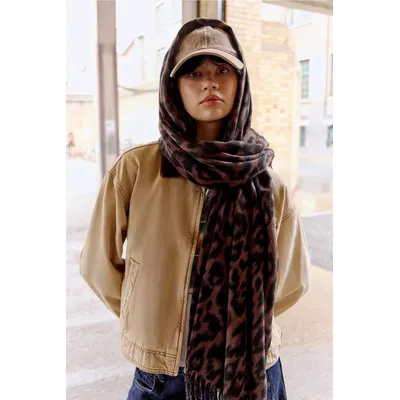 UO Helena Leopard Print Scarf - Brown at Urban Outfitters