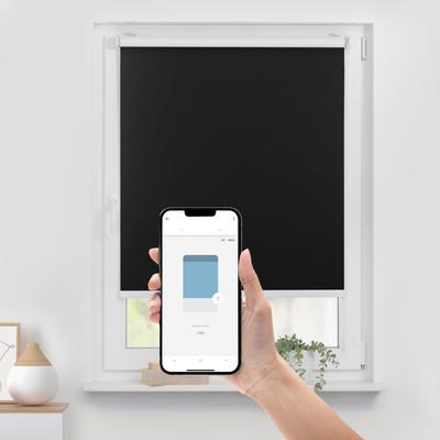 Rollo LICHTBLICK ORIGINAL "Klemmfix, ohne Bohren" Gr. 3, schwarz (schwarz, weiß, weiß), B:130cm H:190cm, Polyester, Rollos, Steuerbar mit Bluetooth-App, integrierter Elektromotor und Akku Image