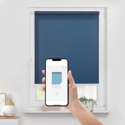 Rollo LICHTBLICK ORIGINAL "Klemmfix, ohne Bohren" Gr. 2, blau (blau, weiß, weiß), B:120cm H:190cm, Polyester, Rollos, Steuerbar mit Bluetooth-App, integrierter Elektromotor und Akku Image