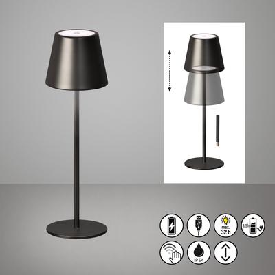 EASY BY FHL Außen-Tischleuchte "Viletto", grau (gun metal), 1 flammig, Ø 11,00cm H: 36,00cm, Lampen, lange Leuchtdauer Image