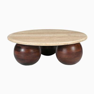 Cally Round Travertine Coffee Table with bun Feet