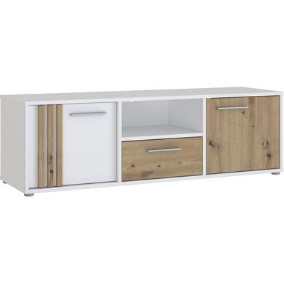 Lowboard FORTE "Cardigan TV-Board, TV-Schrank", weiß (weiß, artisan eiche), B:142,6cm H:43,9cm T:41,5cm, Spanplatte, Sideboards, TV-Board, 2 farbig, Stauraum Kabelführung Image