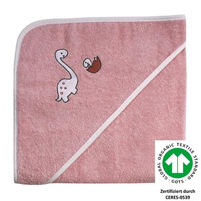 Kapuzenhandtuch WÖRNER "Dinofamilie", rosa, B:100cm L:100cm, Frottee, Frottee, Handtücher (Packung), Biobaumwolle, mit Kapuze, maschinenwaschbar, trocknergeeignet Image