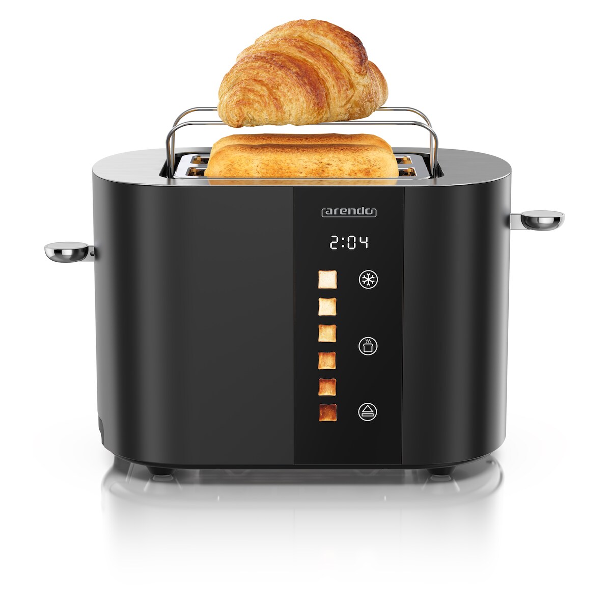 Arendo Toaster Edelstahl, Kurzschlitz, Touch Display, Bräunungsgrad- & Restzeitanzeige, 2 Schlitze, 2 Scheiben, 800 W, Brötchenaufsatz, wärmeisoliert Image