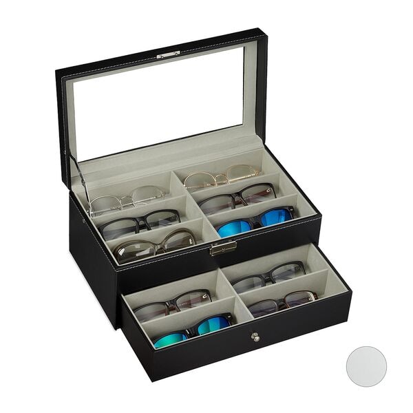 relaxdays Brillenbox für 12 Brillen schwarz Image