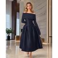 Elegantes A-Linien Cocktailkleid Formal Off-Shoulder Tee-Länge Lange Ärmel und Satin-Falten