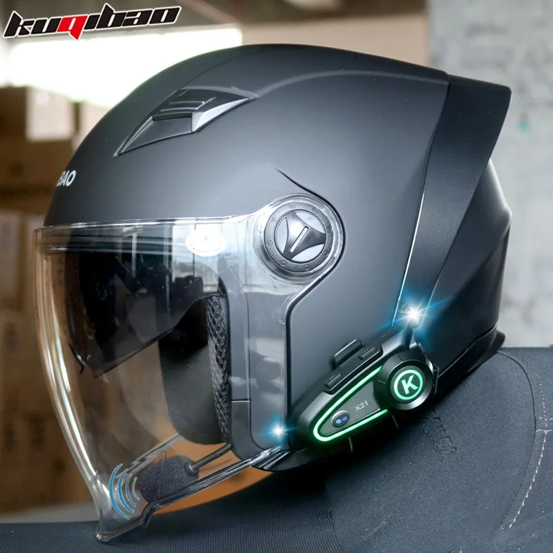 HOT KUQIBAO Bluetooth Motorradhelm 3/4 Open Face, Doppelvisier, ABS-Schale mit Geräuschunterdrückung & Belüftung & herausnehmbarem Innenfutter Image