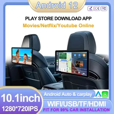 1280*720 HD Car Headrest Monitor Tablet Screens Wireless CarPlay Android Auto Rear Seat Video TV Player FM Bluetooth HD Touch