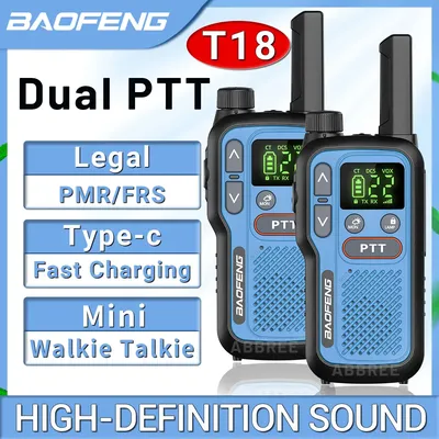 Baofeng BF-T18 Mini Handheld Walkie Talkie Dual PTT NOAA PMR FRS Taschenlampe Typ-C Long Range Two Way Radio für Camping