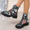 Comemore Frühling Herbst Stiefeletten für Frauen Casual Römischen Runde Kappe Gedruckt frauen Schuhe Dicken Absätzen Graffiti Kurze Botines