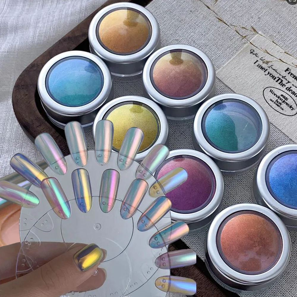 1Jar (0,2g) Galvanik Aurora Magic Mirror Nagelpulver 9 Farben Chamäleon Chrom Pigmentstaub Schillerndes Mondlicht Nagelpulver Image