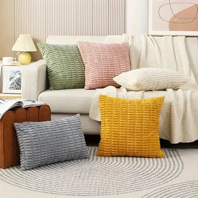 Frühlingsgrüner Cord-Dekor-Kissenbezug, weicher Boho-gestreifter Kissenbezug für Sofa, Schlafzimmer, gemütliche moderne Heimdekoration Image