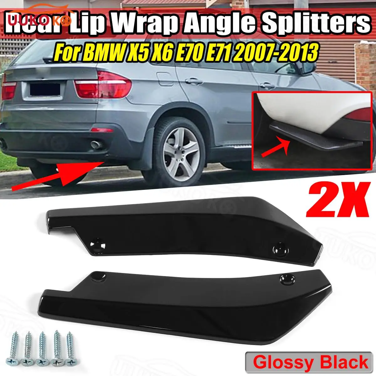 2x glänzend schwarz Hecklippe Splitter Diffusor Canards für BMW X5 X6 E70 E71 2007-2013 Autoteile Image