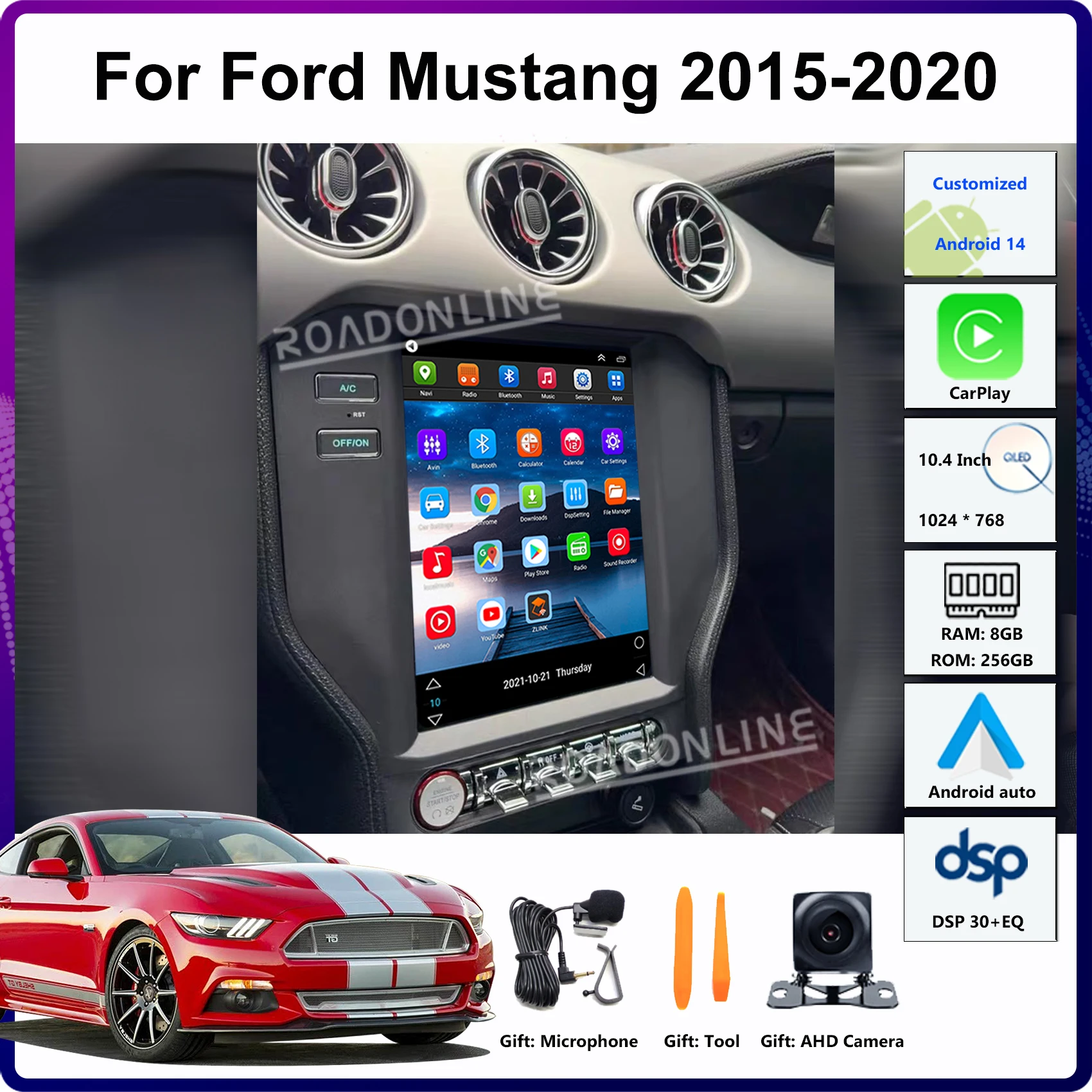 10,4-Zoll Android 14 für Ford Mustang 2015-2020 Auto-Multimedia-Player im Tesla-Stil mit GPS-Haupteinheit Image