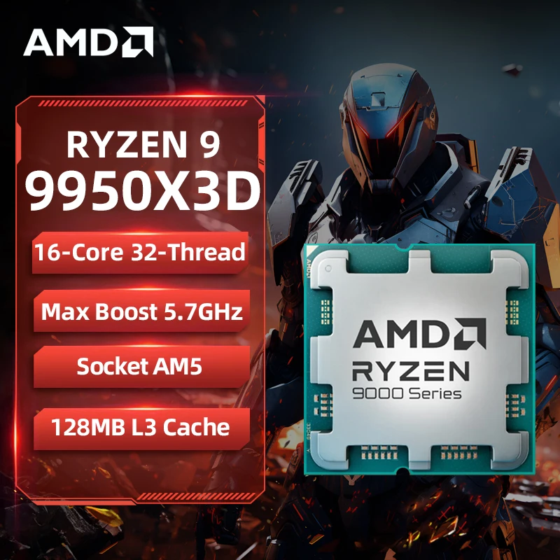 AMD Ryzen 9 9950X3D CPU di gioco R9 9950X3D Fino a 5,7 GHz 16 core 32 thread Socket AM5 Processore di gioco in cache da 128 MB senza confezione