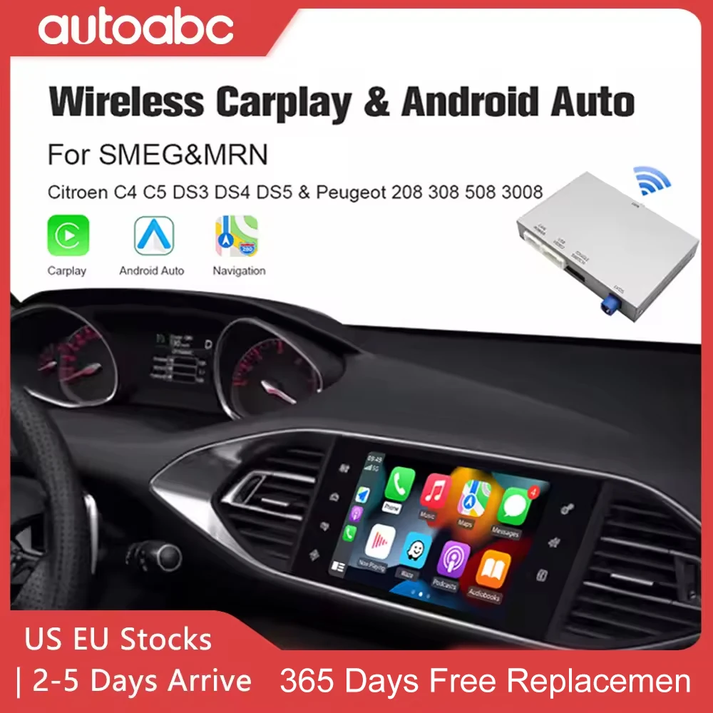 AUTOABC Wireless Carplay Adapter Android Auto für Peugeot & Citroen SMEG 208 308 508 & C4 Ds3 Ds5 unterstützt Rückfahrkamera Image