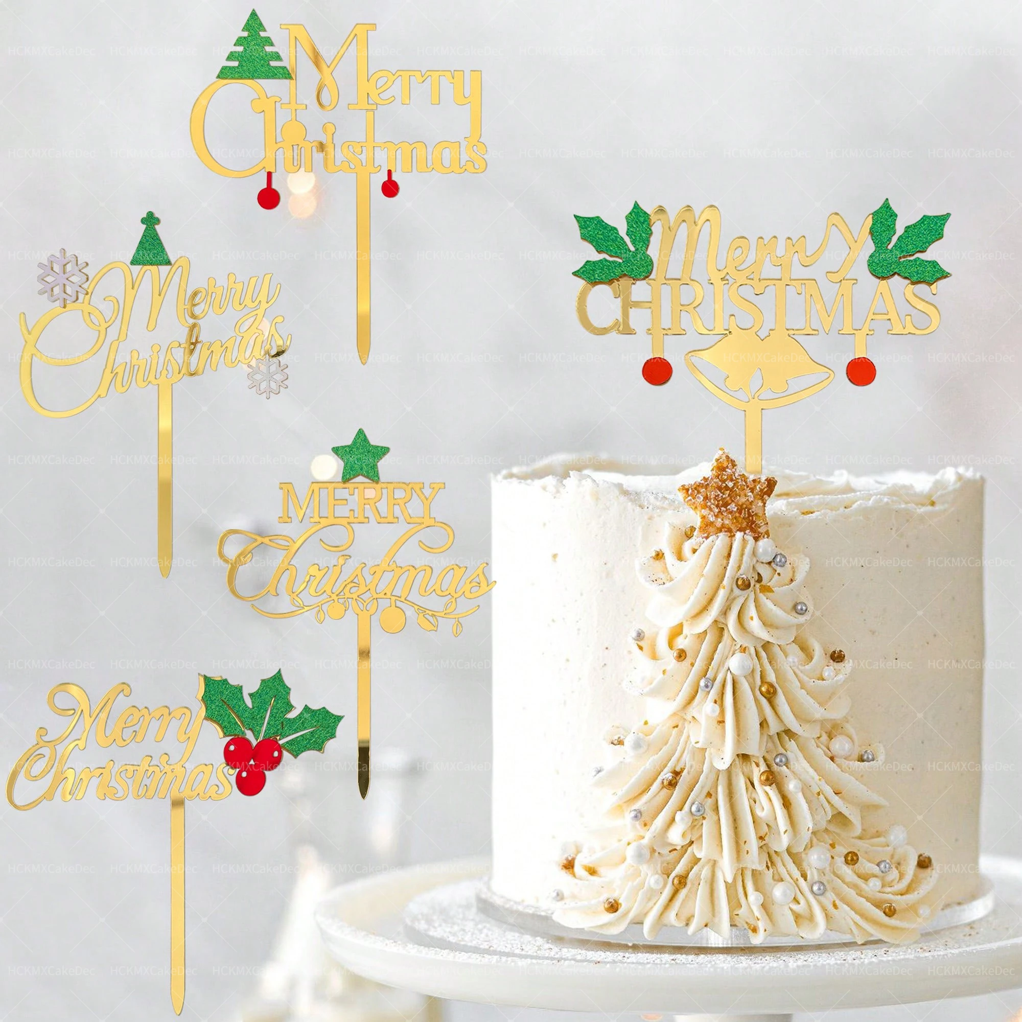 3 Stück Gold Frohe Weihnachten Kuchen Topper Acryl Frohe Weihnachten Kuchen Topper für Neujahr Kuchen Dekorationen