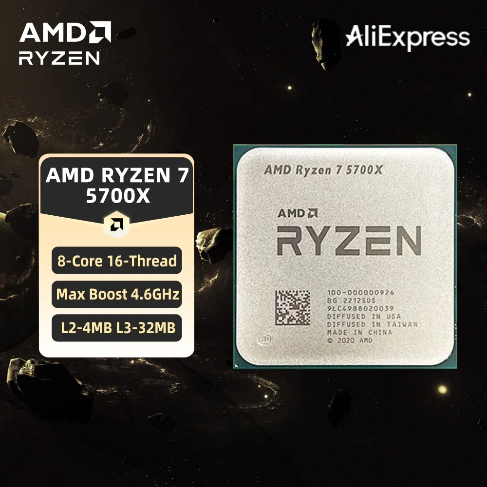 Processore AMD Ryzen 7 5700X, CPU AMD R7 5700X fino a 4.6GHz, 8 core, 16 thread, socket AM4, CPU desktop per gaming, per PC gamer