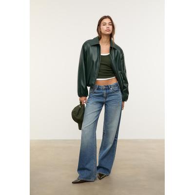 Stradivarius Faux leather quilted bomber jacket Green XL