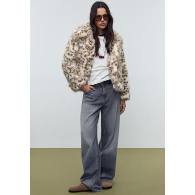 Stradivarius Leopard print faux fur jacket Ecru S