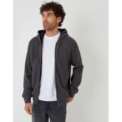 Charcoal Grey Marl Zip Up Knitted Microfleece Lined Hoodie