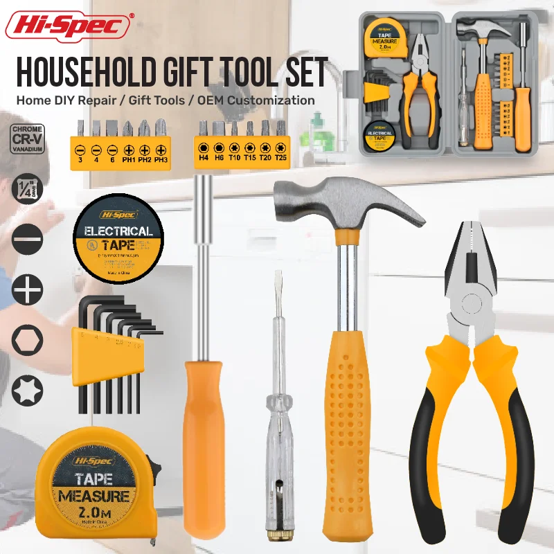 Hi-Spec 24PC ensembles d'outils à main ensemble d'outils de réparation à domicile tournevis boîte à outils ensemble ciseaux griffe marteau outils pour usage domestique
