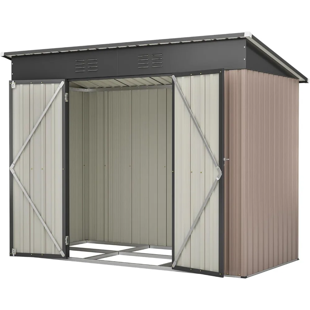 Gartenschuppen aus Metall, 229 x 111 x 182 cm, Gartenschrank, wasserdicht, für Terrasse im Freien, Werkzeugschuppen, Gartengeräte-Schuppen, Metall, inklusive