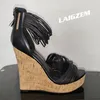 ZHIMA Damen-Sandalen, offene Zehenriemen, Plateau-Keile, Reißverschluss hinten, High Heels, Pumps, handgefertigte Damenschuhe, Damen, Übergröße 38, 42, 45, 48