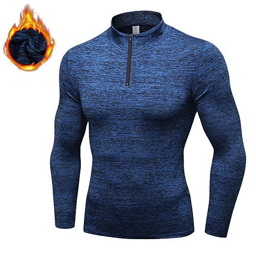 Herren Kompressionsshirt Fleece-Basisschicht T-shirt Fitness Langarm Oberteil Athleisure Herbst Winter Einfarbig Warm Schnelltrocknend Fitnessstudio Basketball sportlich Sportbekleidung Sportkleidung Image
