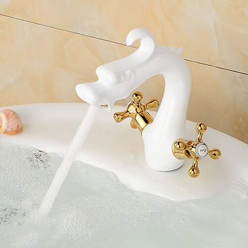 Waschbeckenarmatur - Klassisch Chrom / Ölgeriebene Bronze / Antikes Messing Mittelset Zwei Griffe Ein LochBath Taps Image