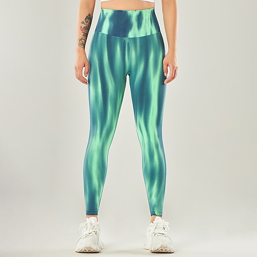 Per donna Pantaloni a compressione Collant da corsa Leggings da yoga Controllo addominale Vita Alta Palestra Allenamento Atletico Pantaloni Gradiente di Colore Rosso Blu Verde Autunno Gli sport