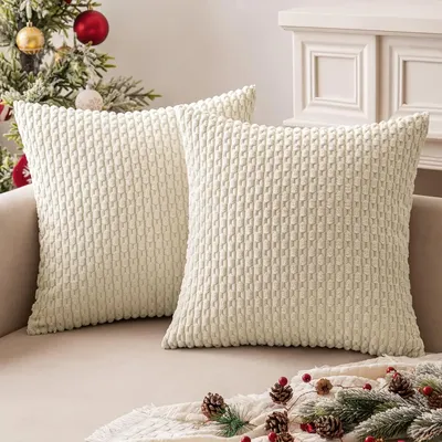 Weihnachts-Kissenbezüge aus weichem Cord, Boho-gestreift, Kissenbezüge, Kissenbezüge, Bauernhaus-Heimdekoration für Weihnachtscouch, Bett Image