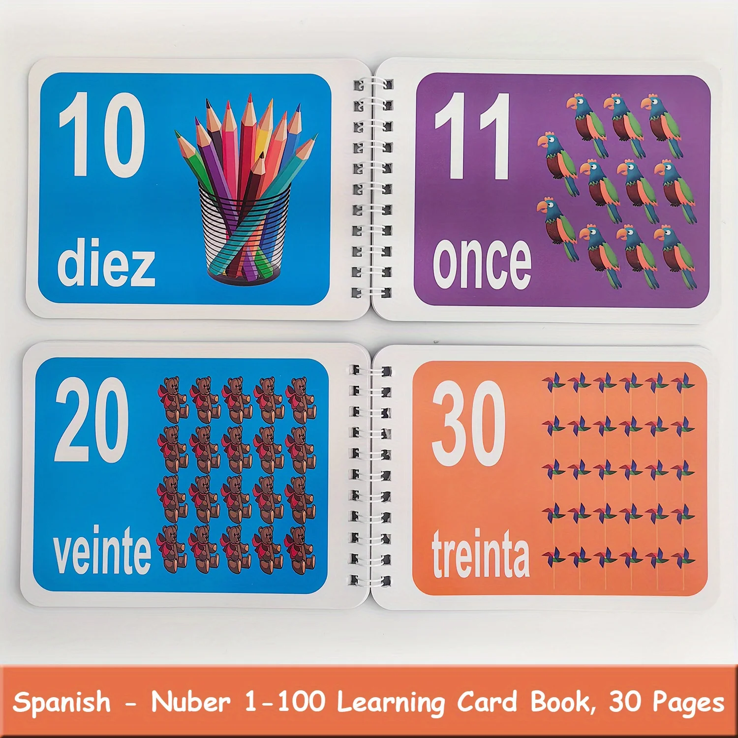 Kartenbuch zum Lernen von spanischen Zahlen, Bilderkarten, Sprachlern-Lehrmittel für Anfänger, Zubehör für das Klassenzimmer im Kindergarten Image
