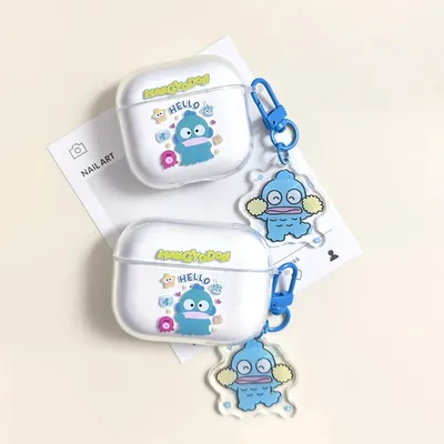Kopfhörerhülle für Airpods 4, 2, 3, 1, Pro 2, Sanrio Hangyodon, transparente kabellose Bluetooth-Headset-Schutzhülle mit Anhänger Image