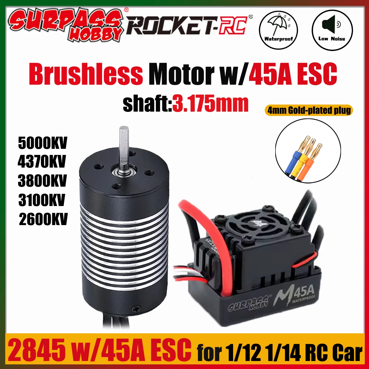 Surpass Hobby Rocket 2845 5000KV 4370KV 3800KV 3100KV 2600KV Bürstenloser Motor 45A ESC Combo für 1/12 1/14 RC Car Wltoys Hyper Go