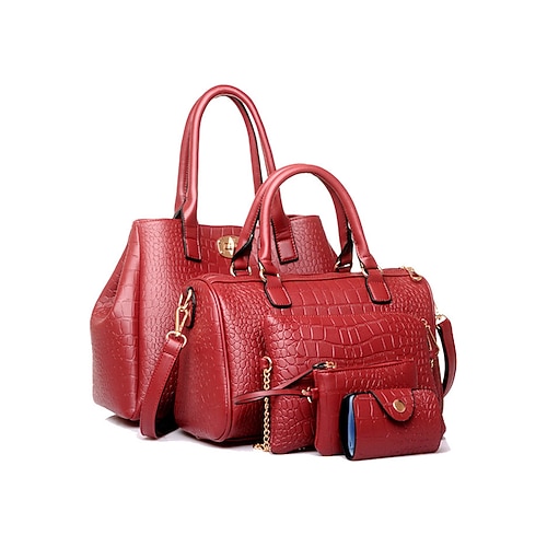 Damen-Taschenset aus Krokodilleder, bestehend aus einer Umhängetasche, einer Handtasche und einem Münzgeldbeutel, mit elegantem und modischem Design, geeignet für formelle Anlässe und den täglichen Gebrauch bei der Arbeit Image